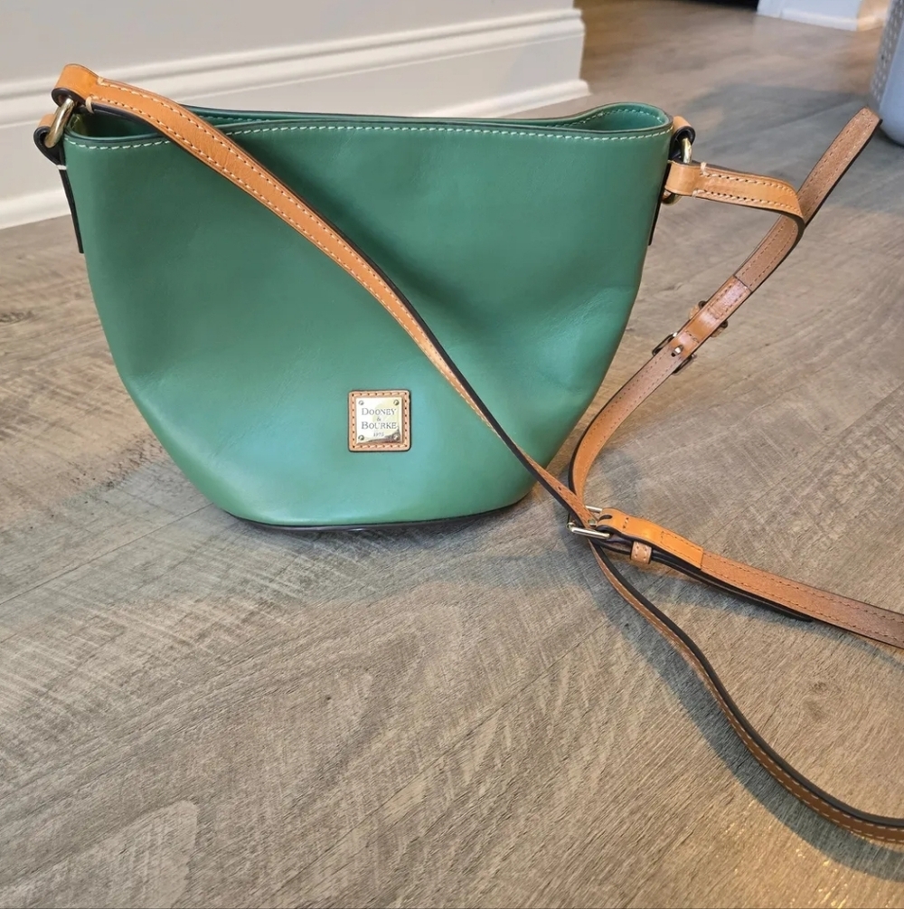 Dooney & Bourke Green Leather Crossbody with Tan Strap